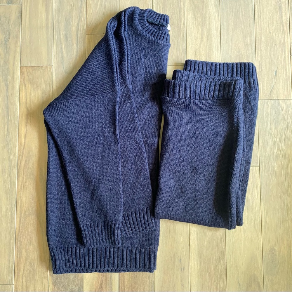 Navy blue knit sweater/skirt set
